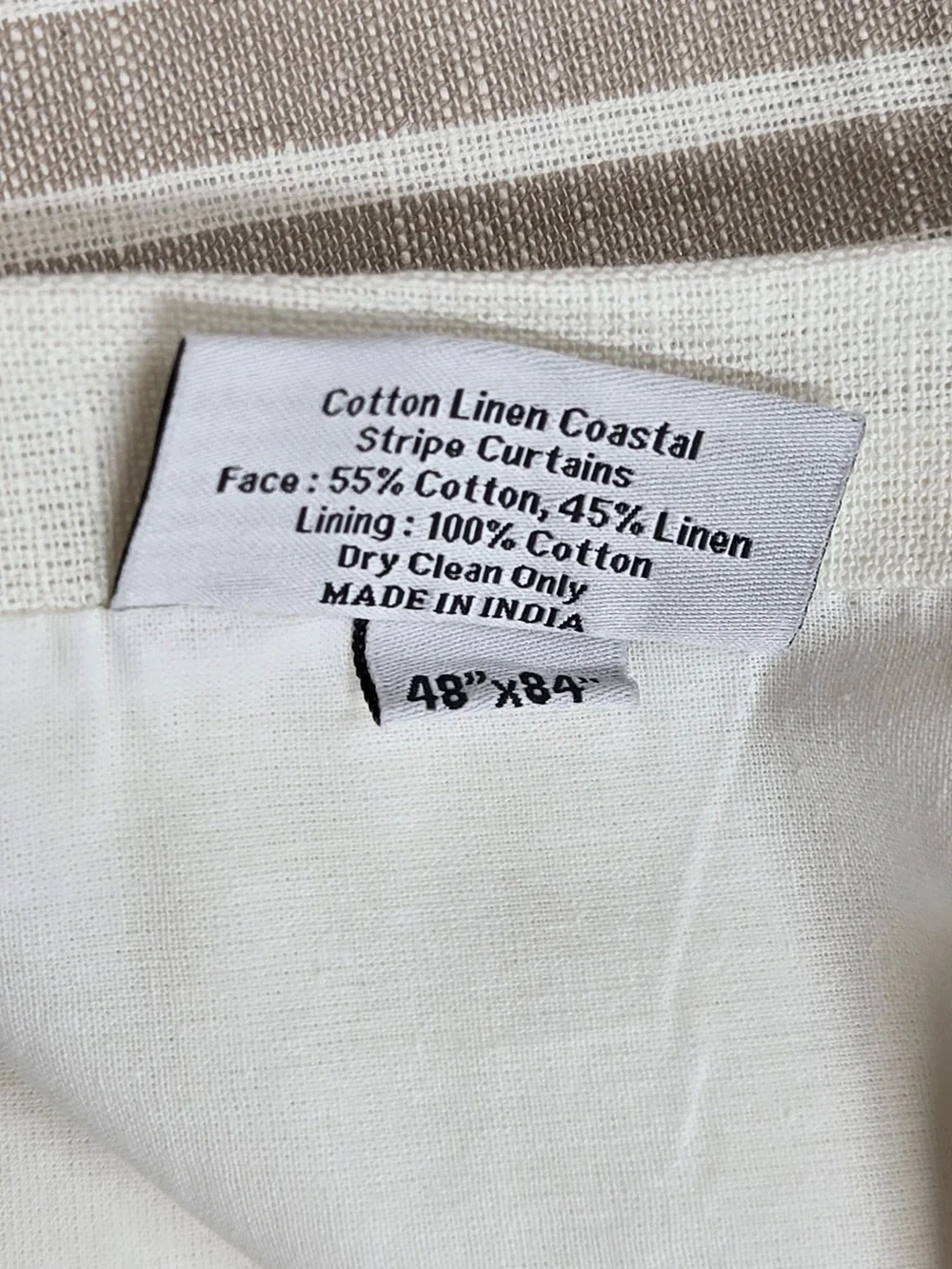 NWT QUINCE Set Of 2 48x84 Coastal Stripe Linen Cotton Curtains Ivory/Brown 9228